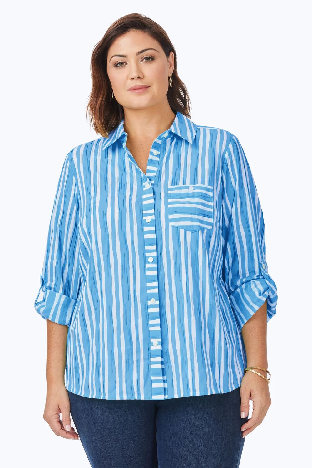 Crinkle beach front blouse, Color: Blue Breeze, Size: 22W