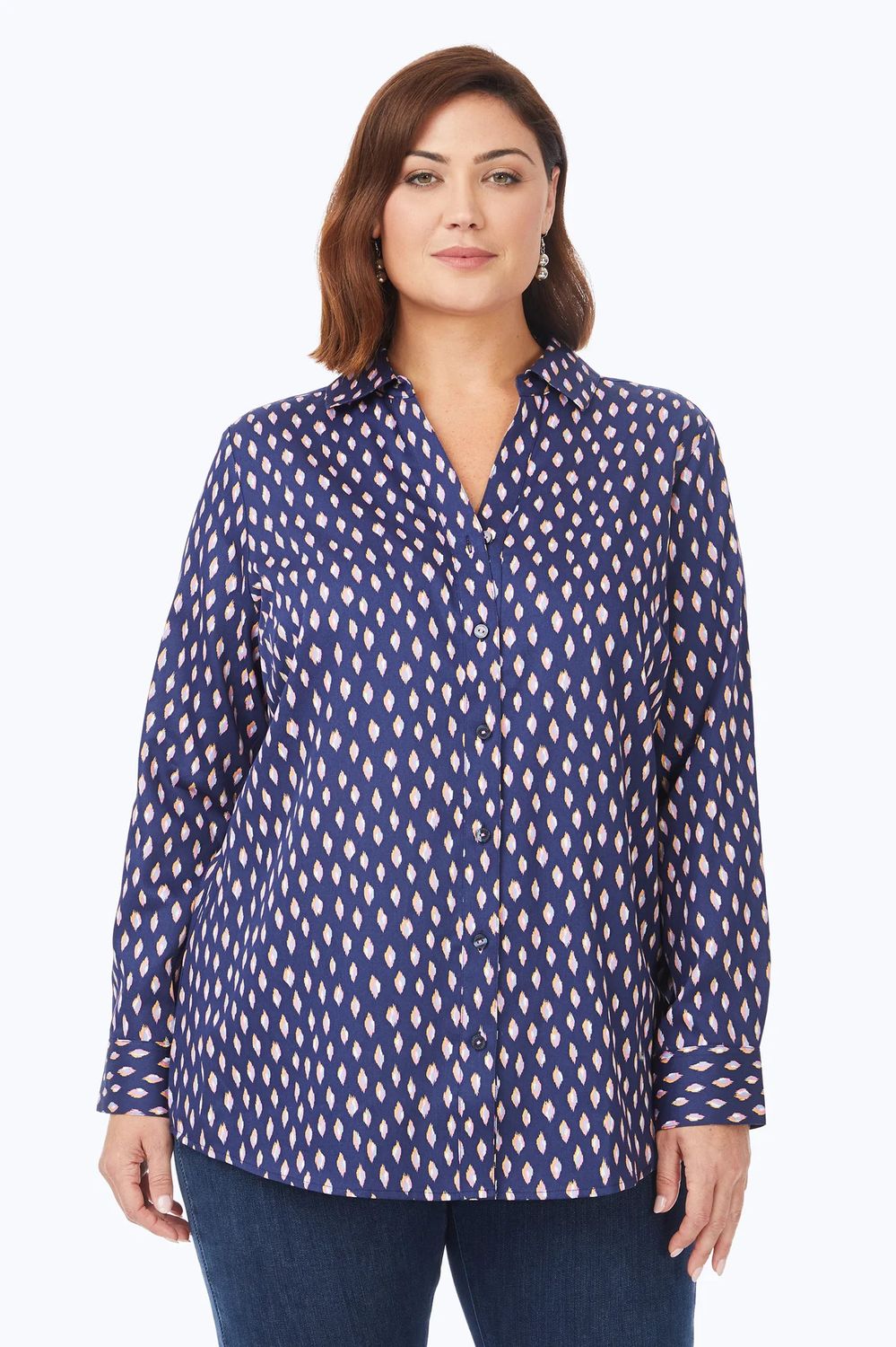 Ikat dot tunic blouse, Color: Navy/ multi, Size: 24W