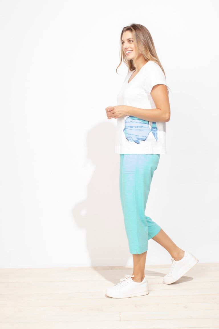 V-neck printed tee, Color: White, Size: S