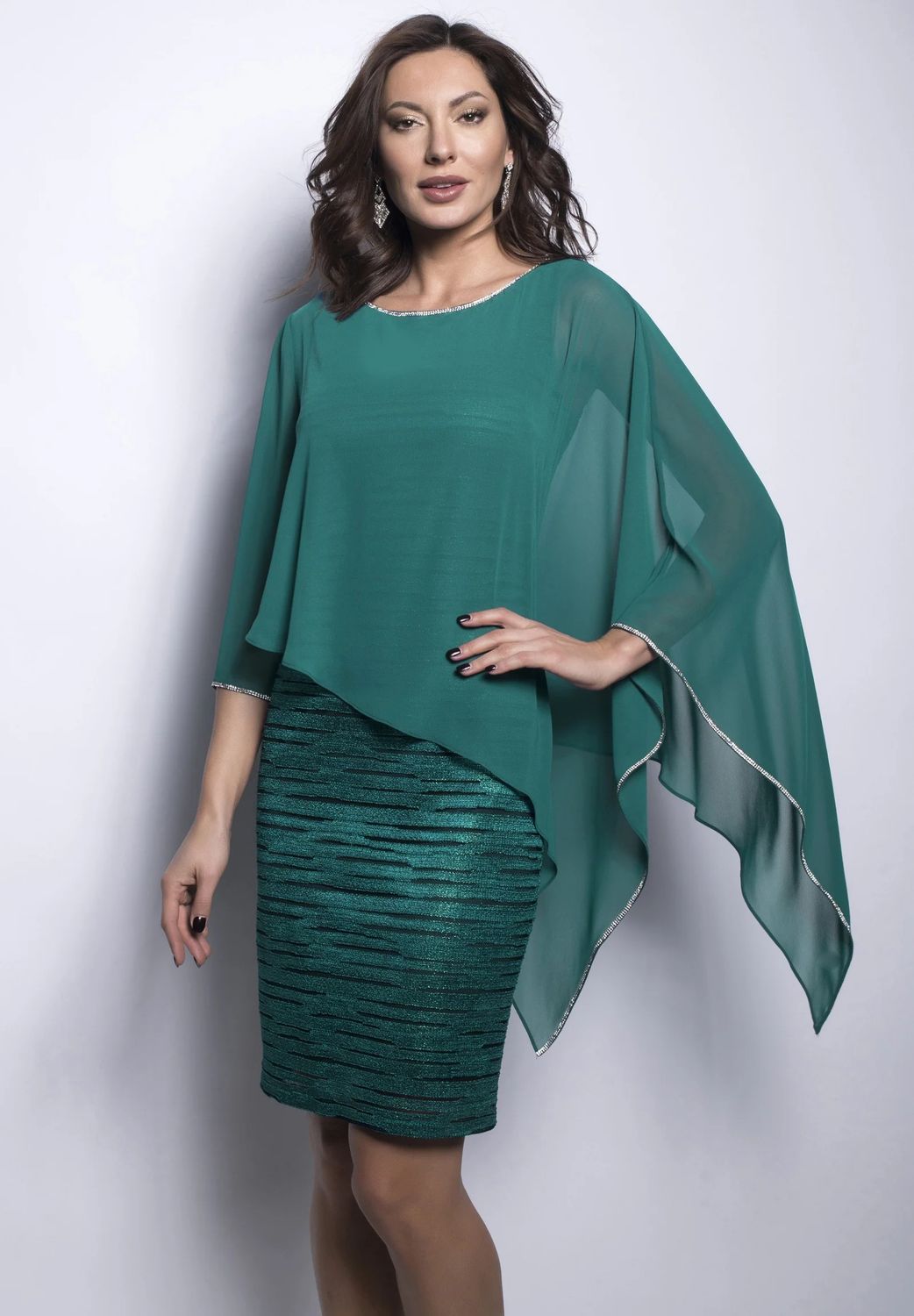 Overlay silver trim cocktail dress, Color: Peacock, Size: 22