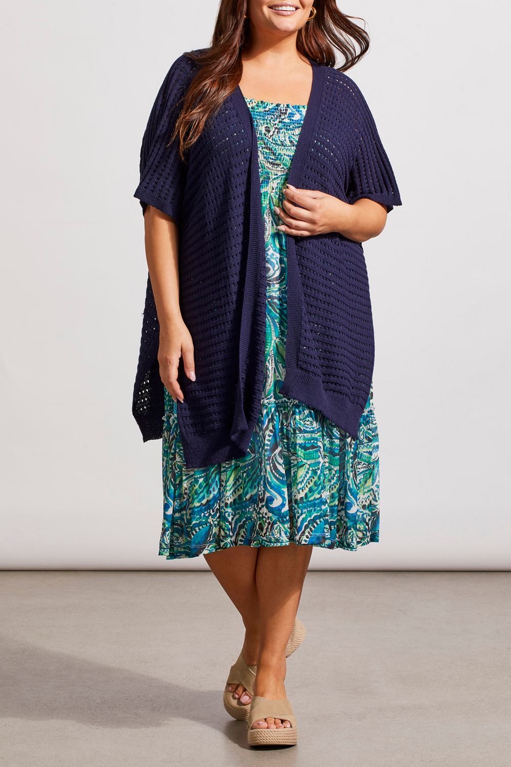 3/4 Sleeve knit cardi, Color: Black, Size: O/S