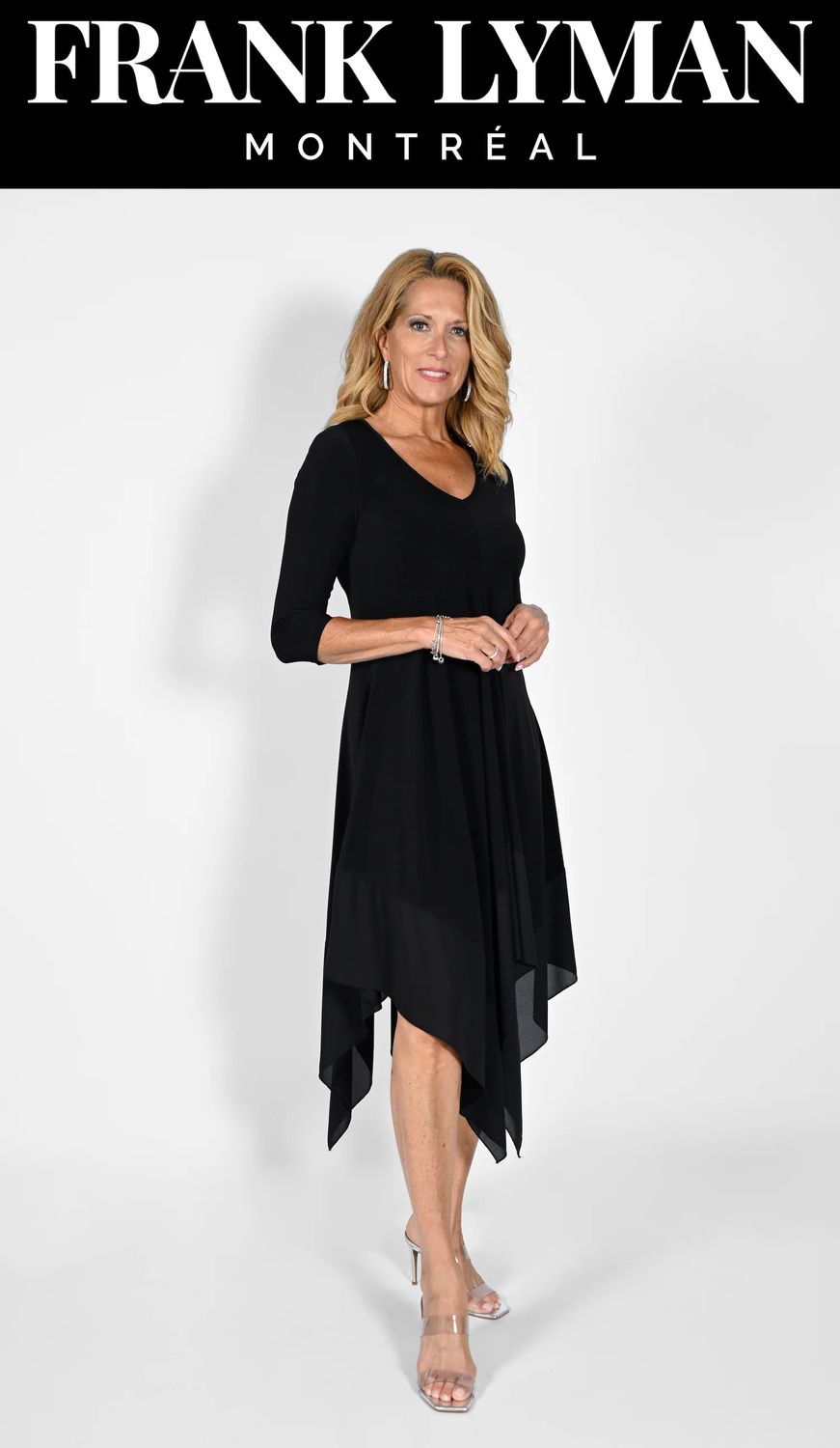 Sleek kerchief hem dress, Color: Black, Size: 18