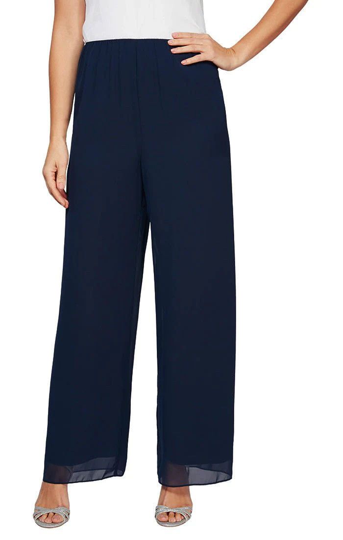 Straight leg chiffon pant , Color: Dark Navy, Size: S
