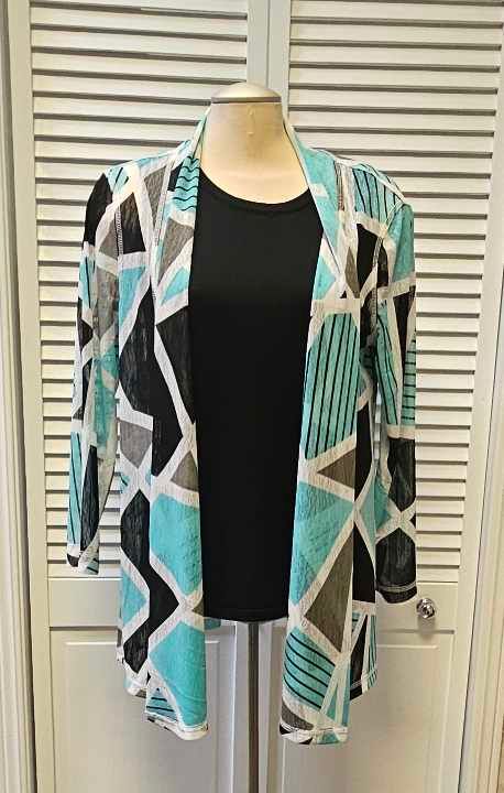Geo print short duster , Color: Aqua/ Black, Size: M