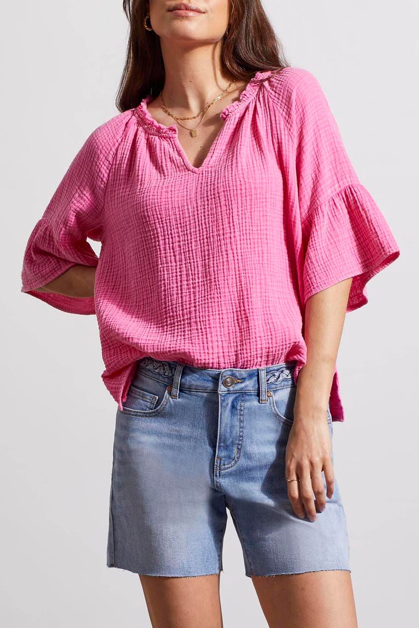 Raglan sleeve top, Color: Hi- Pink, Size: S