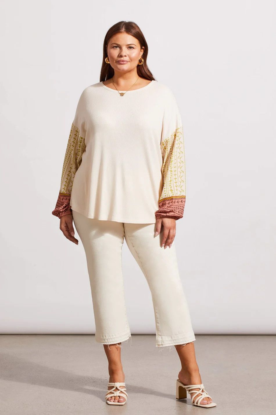 Drop shoulder combo top, Color: Sandust, Size: 1X