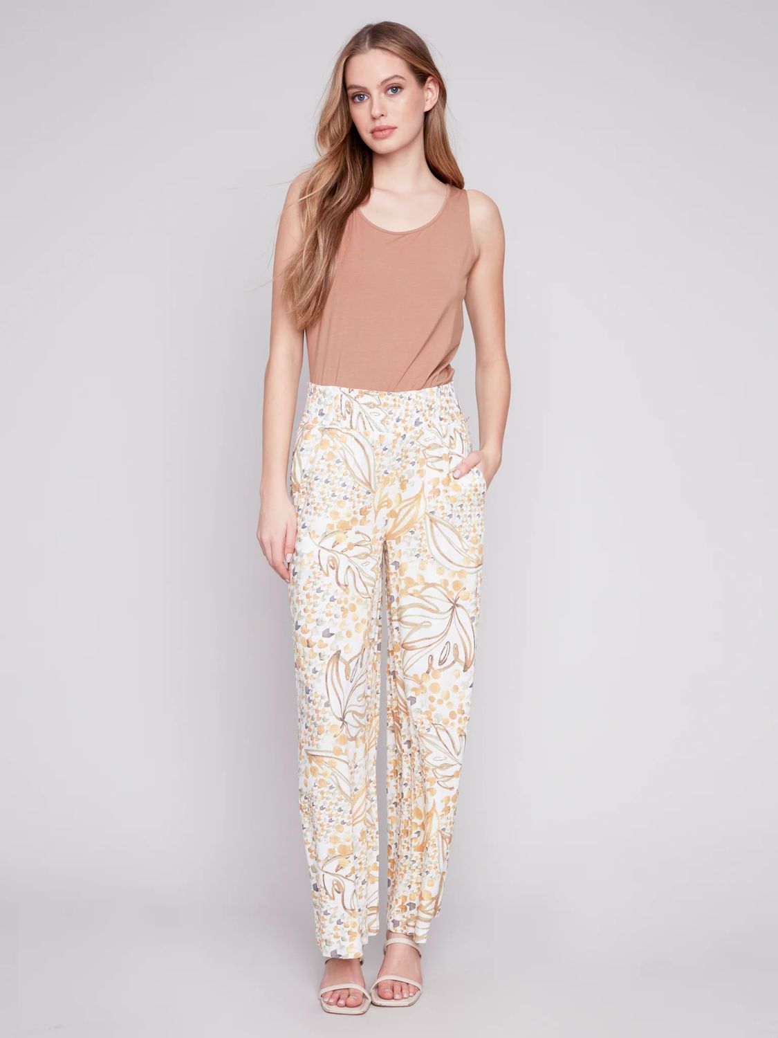 Linen print pull on pant, Color: Dune, Size: S