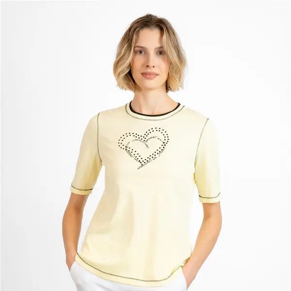 Round neck heart t-shirt , Color: Mimosa/ Black, Size: M
