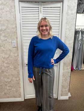 Crew neck sweater W/ pocket, Color: Colbalt, Size: XS