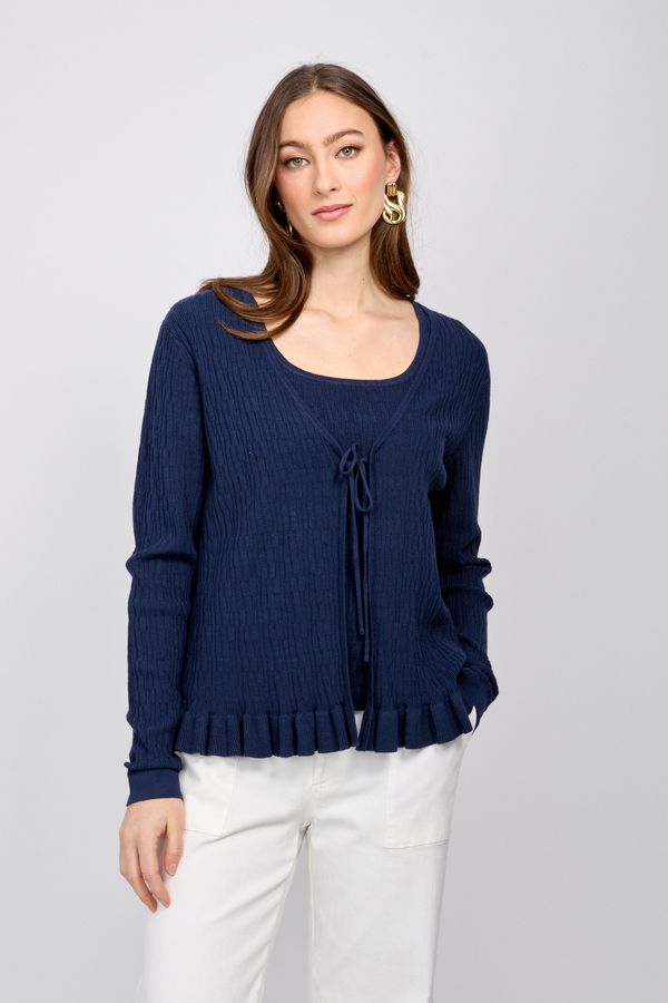 Frill hem cardi, Color: Deep Ocean, Size: M