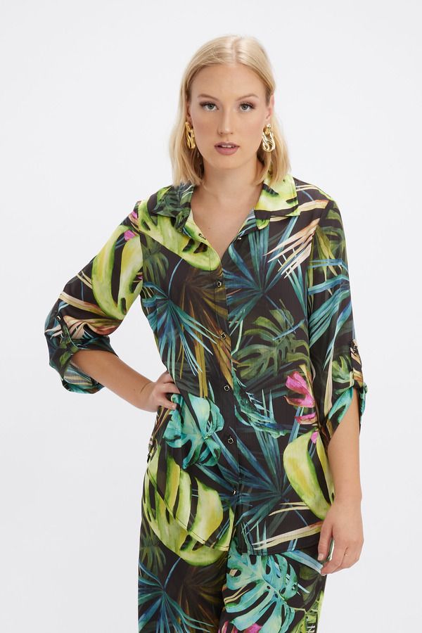 Tropical print blouse, Color: Black/ multi, Size: 12