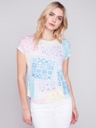 Printed cap sleeve tee, Color: Bandana, Size: S