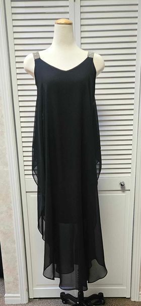 Chiffon overlay sleeveless fllowy dress, Color: Black, Size: S