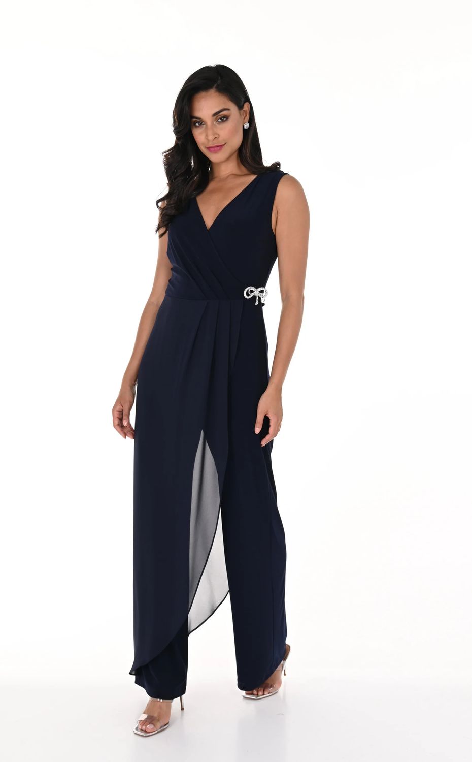 Gathered chiffon jumpsuit, Color: Black, Size: 8