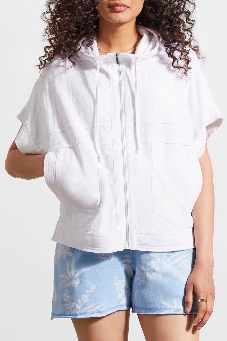 Crop cap sleeve zip hoodie, Color: White, Size: S