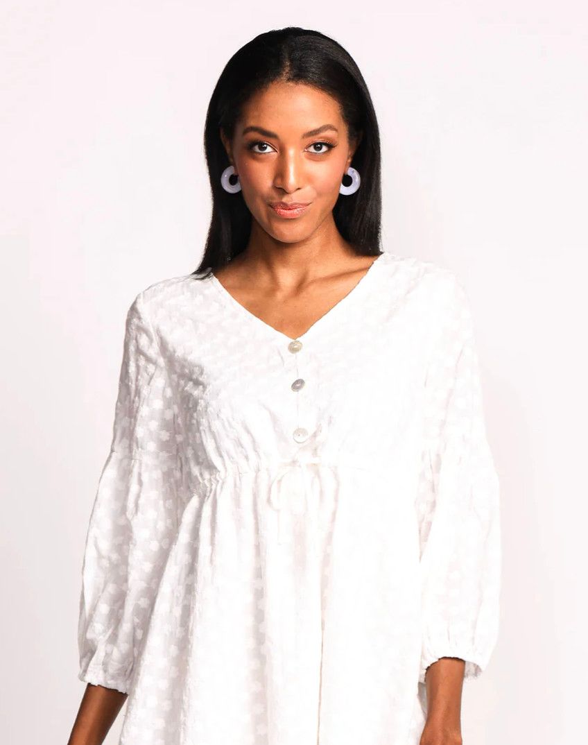 Textured puff sleeve blouse, Color: White, Size: XS