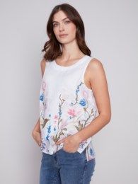 Printed linen tank, Color: Pastel, Size: S
