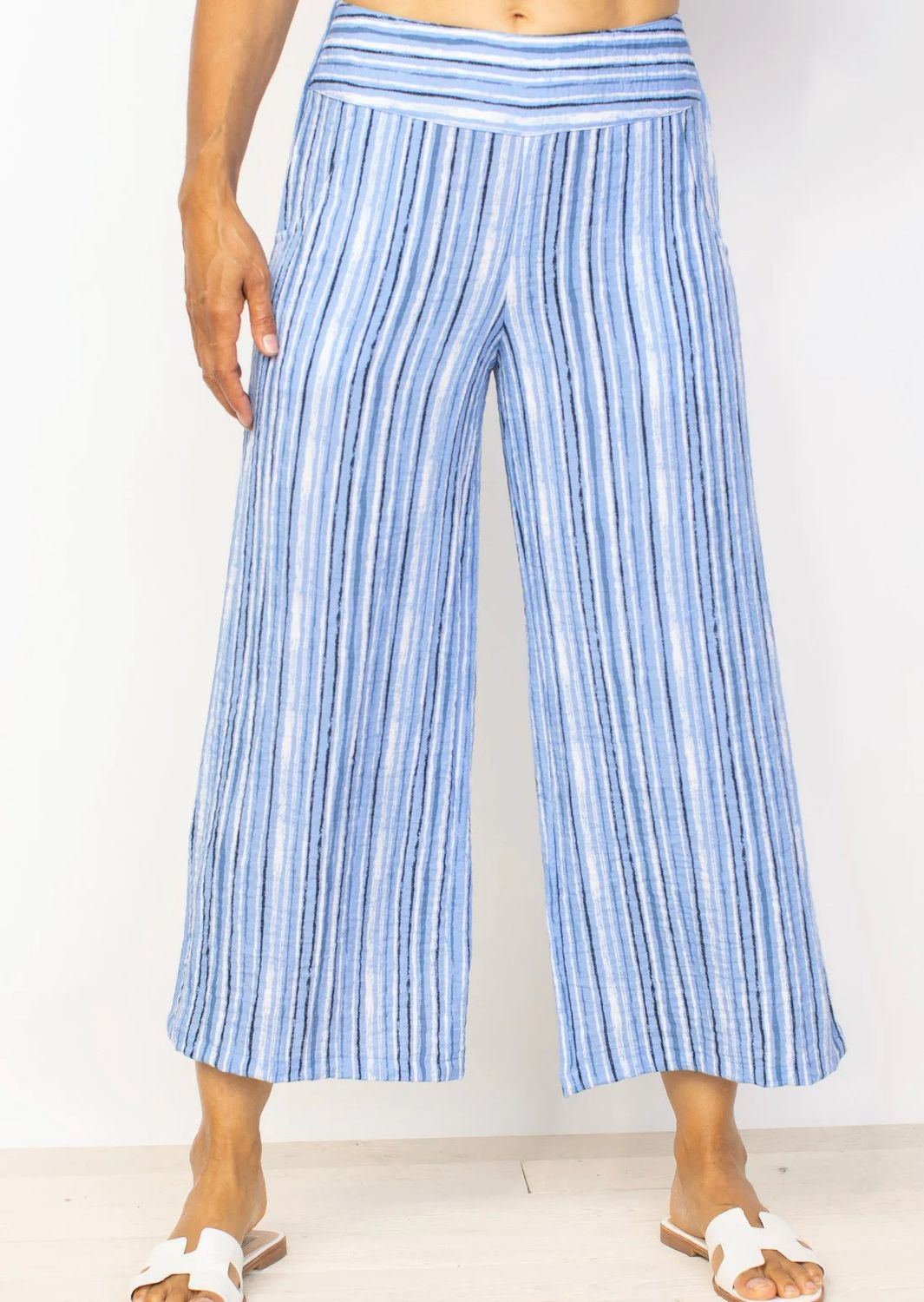 Stripe crop pant , Color: Cornflower, Size: M
