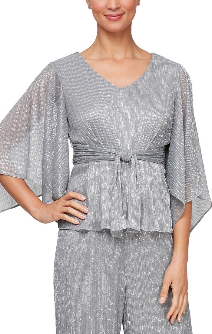 Metalic tie- waist blouse, Color: Platinum, Size: S