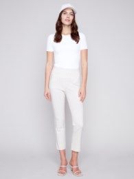 Slit hem capri, Color: Greige stripe, Size: 6