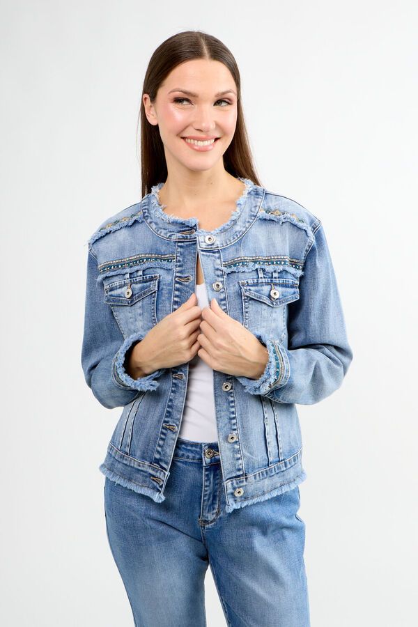 Embroidered Denim jacket, Color: Med wash, Size: S