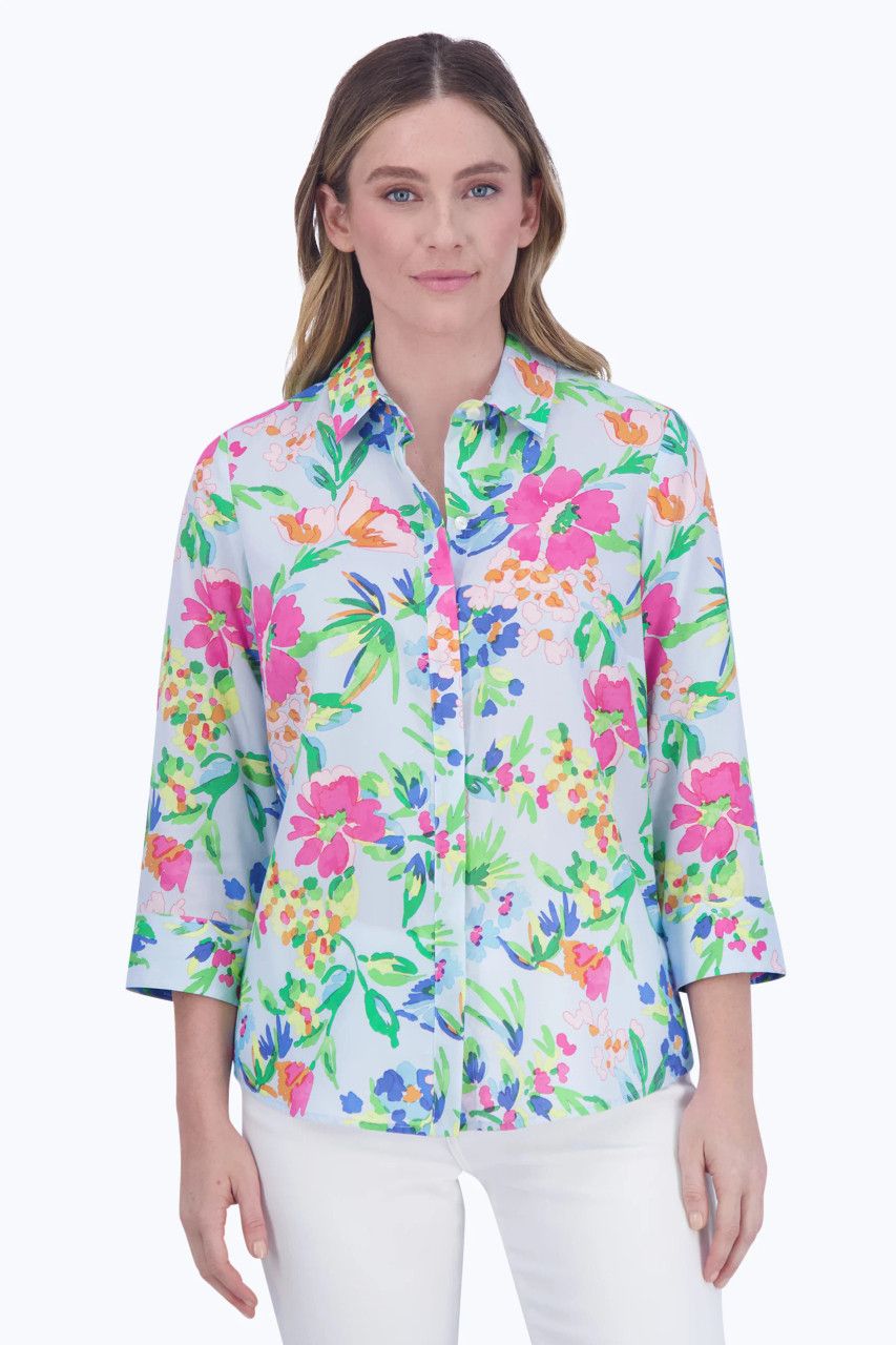 Painterly floral blouse , Color: Luna Blue/ Multi, Size: 10