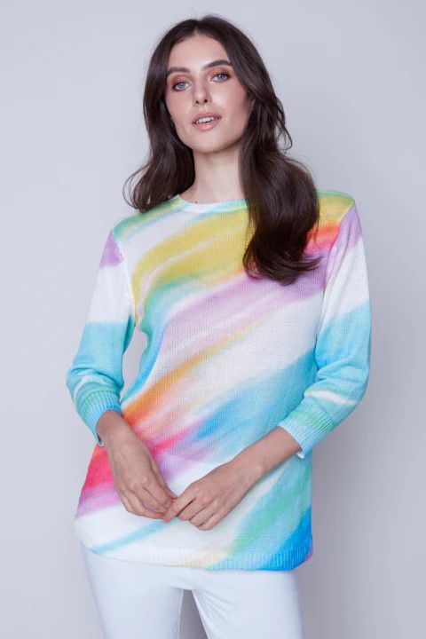 Light weight abstract sweater, Color: Bright multi, Size: S