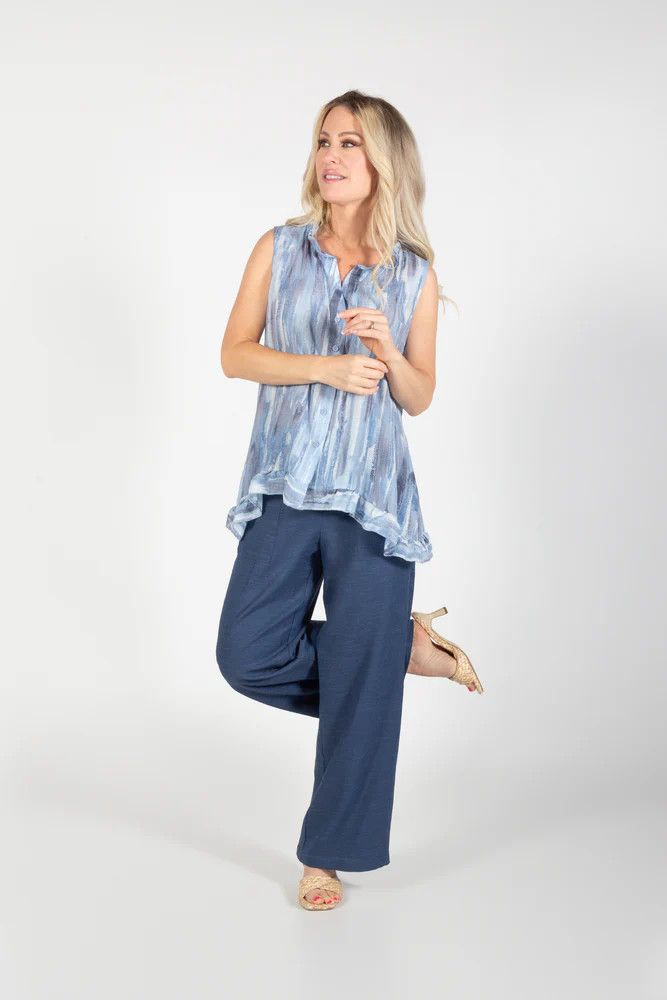 Light weight wide leg pant, Color: Indigo, Size: S