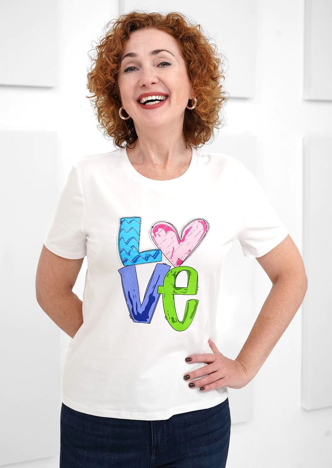 Printed "Love" T-shirt, Color: White/ Multi, Size: XS