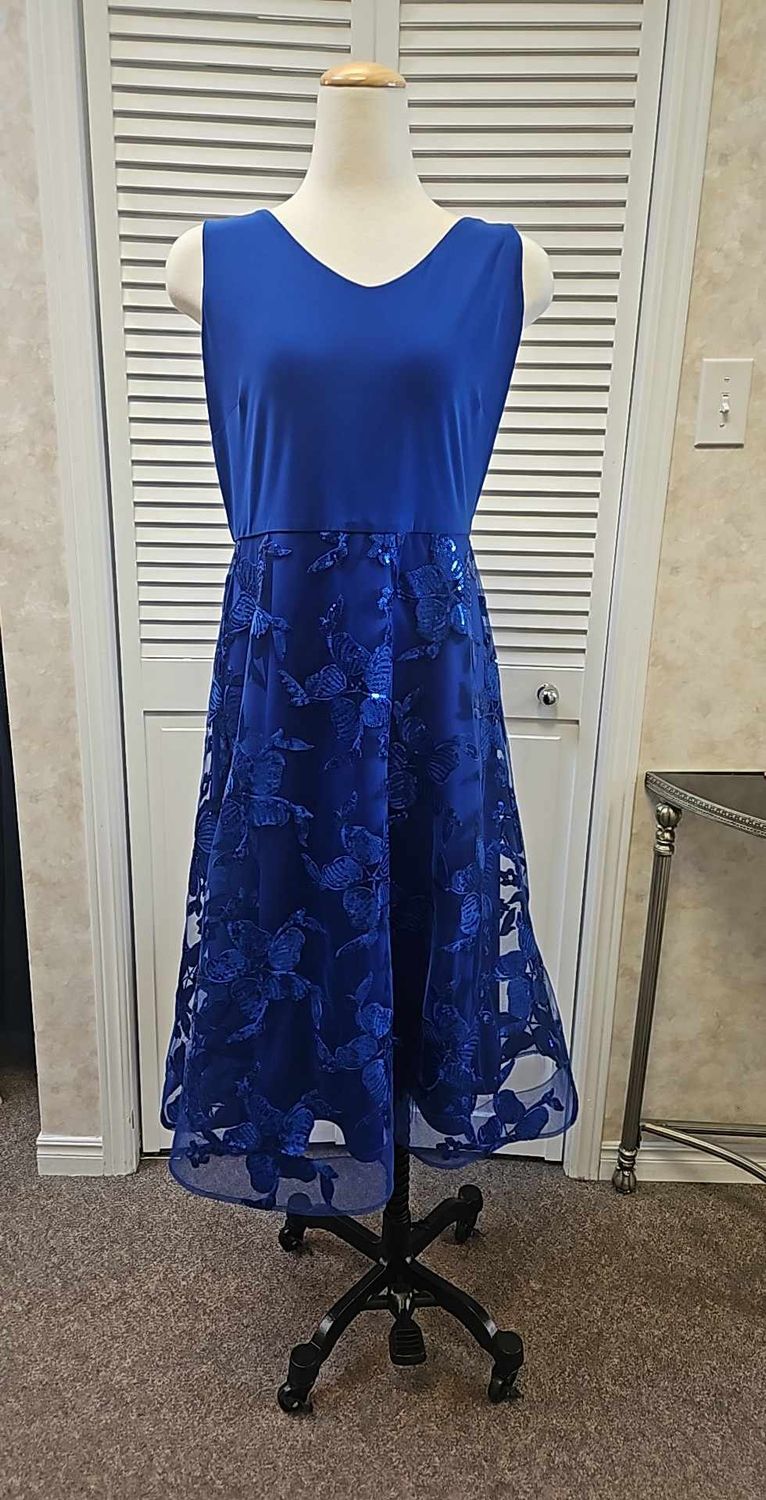 Sleeveless embellished tulle midi, Color: Royal, Size: 12