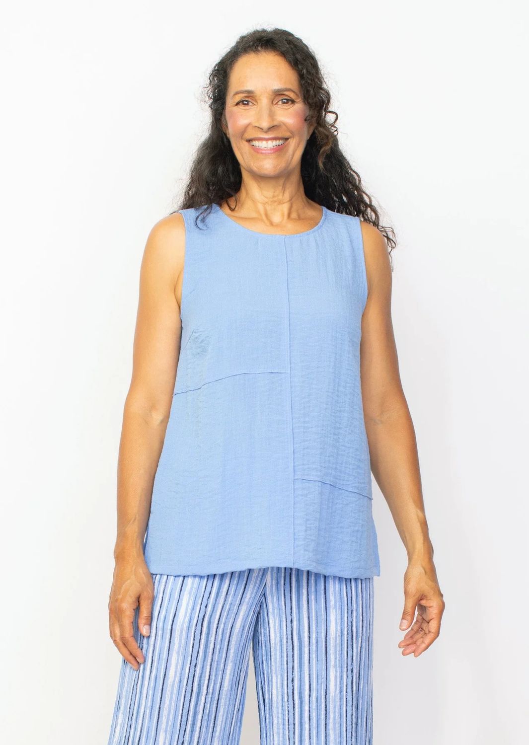 Pieced tunic tank, Color: Cornflower, Size: M