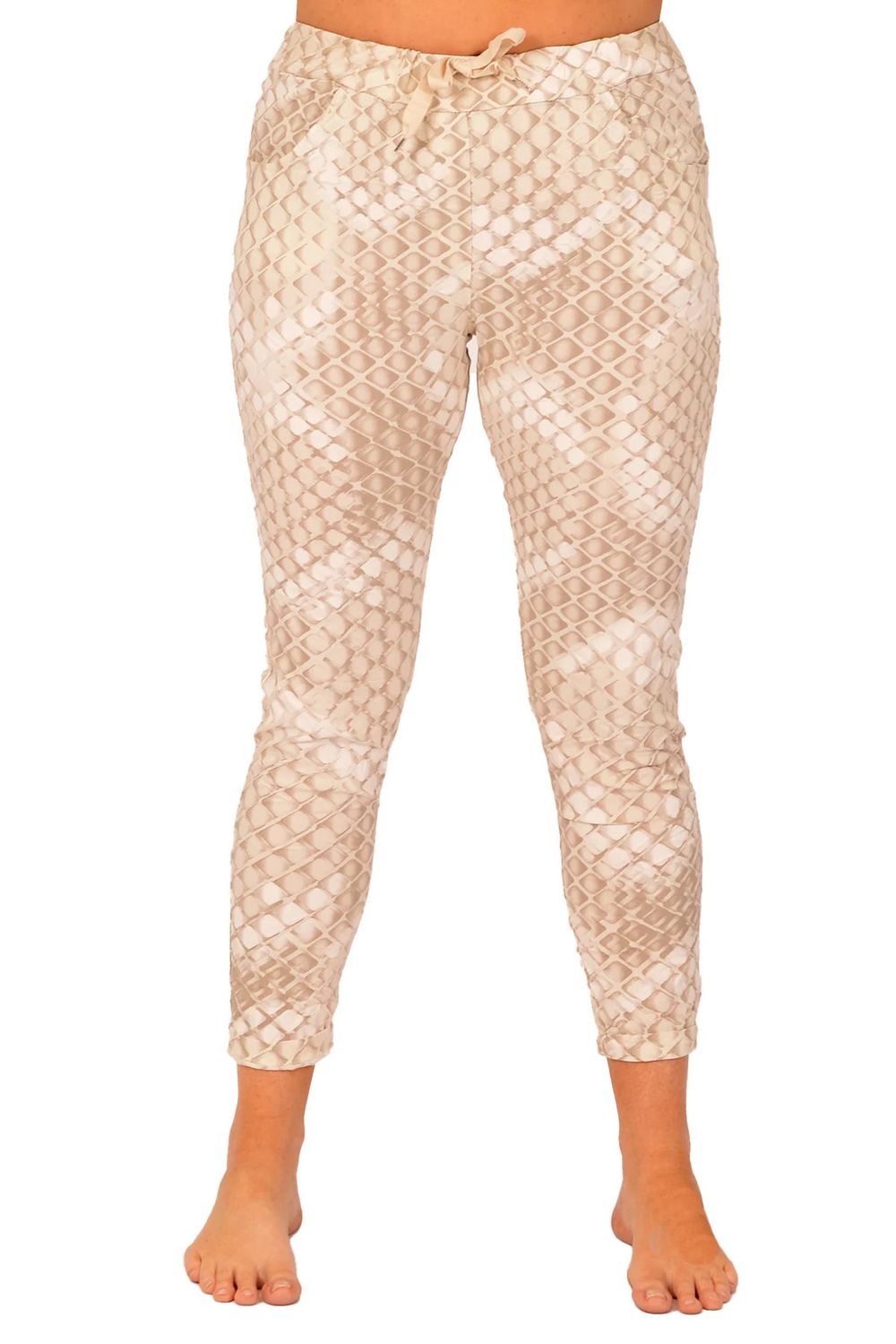 Printed stretch jogger, Color: Beige, Size: O/S