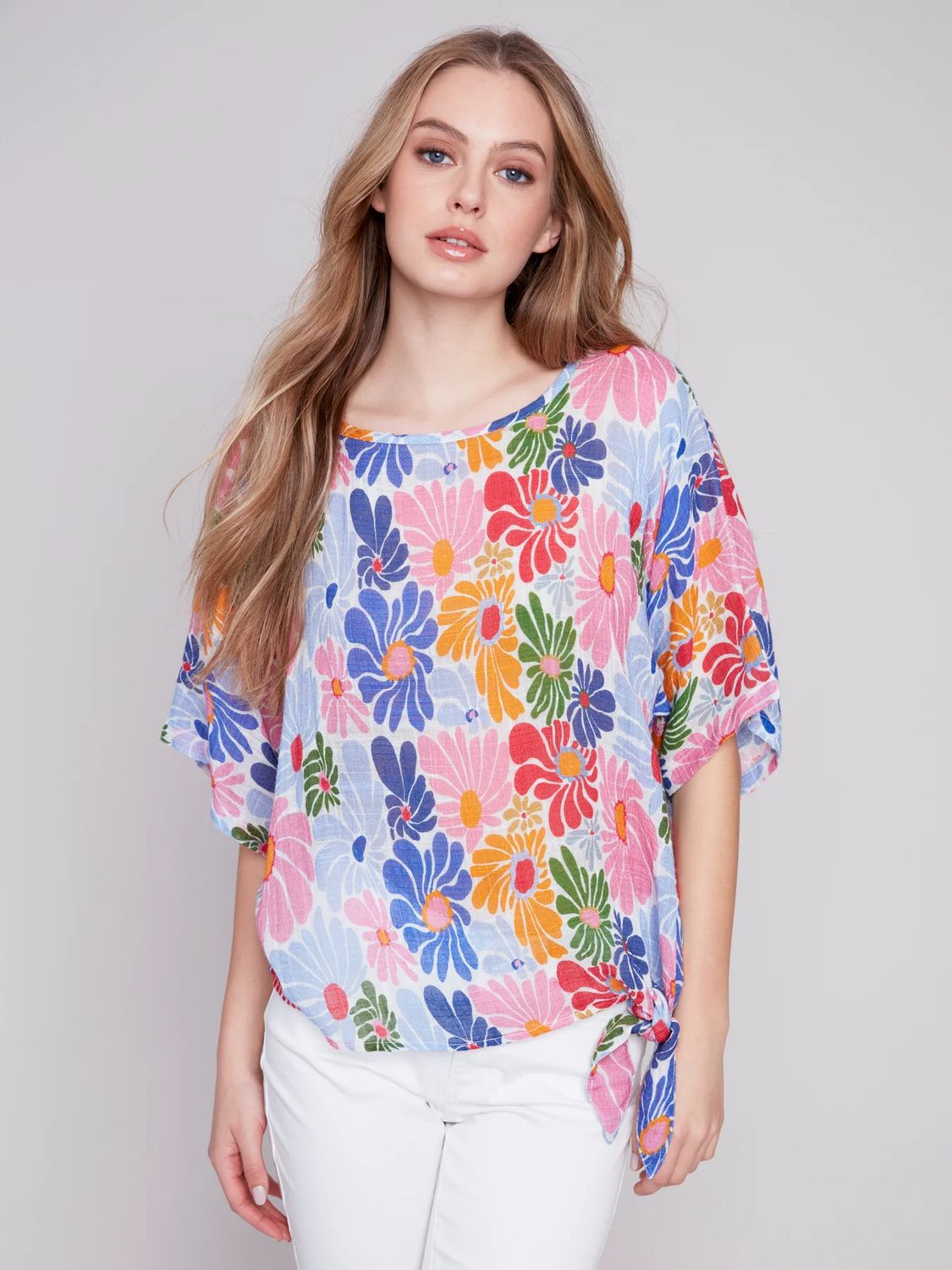 Side tie floral top, Color: Multi colour, Size: S
