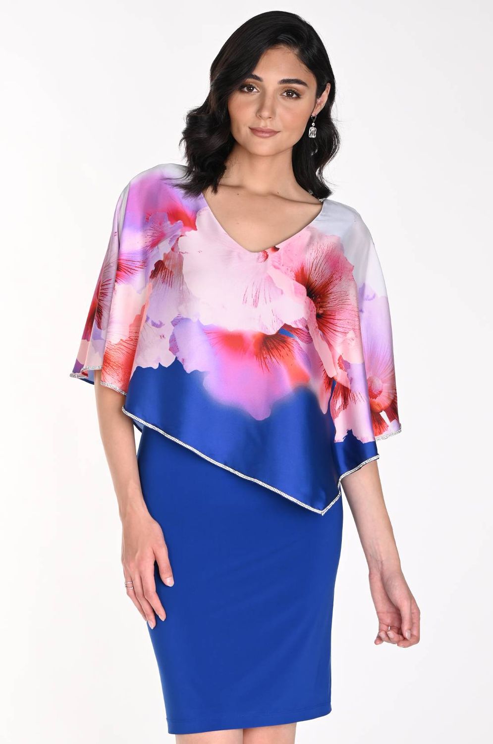 Silky floral overlay w/ rhinestone dress , Color: Royal Marine/ Orchid, Size: 12