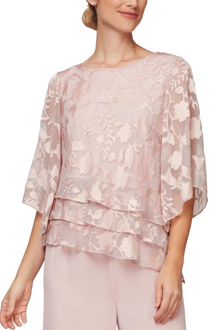 Chiffon triple tier blouse , Color: Shell Pink, Size: S