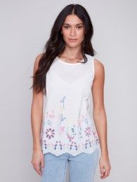 Floral embroidered Tank, Color: White mix, Size: S