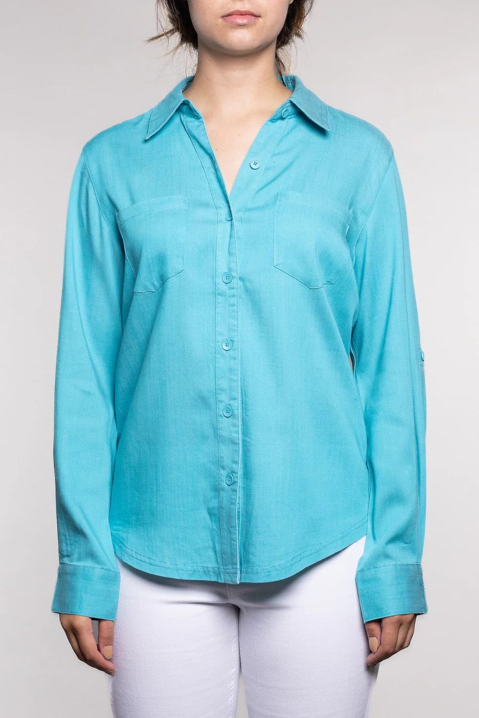 Tencel coloured denim blouse, Color: Turquoise, Size: S