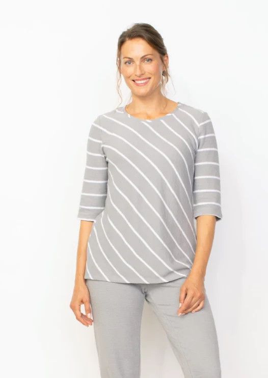 French terri stripe pullover, Color: Gull, Size: M