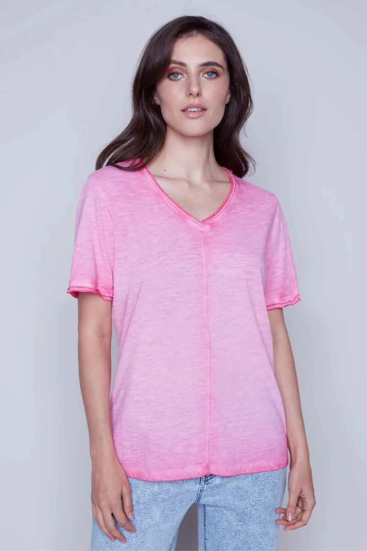 Cotton heathered t-shirt, Color: Pink, Size: S