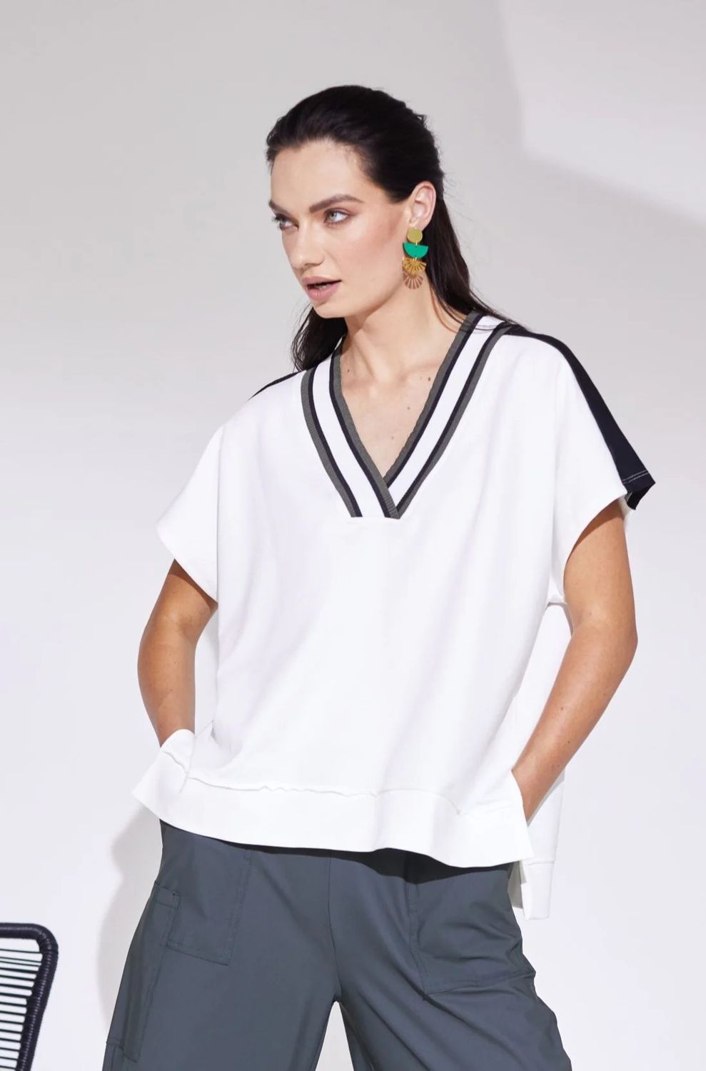 Jersey v-neck t-shirt , Color: Chive, Size: 1