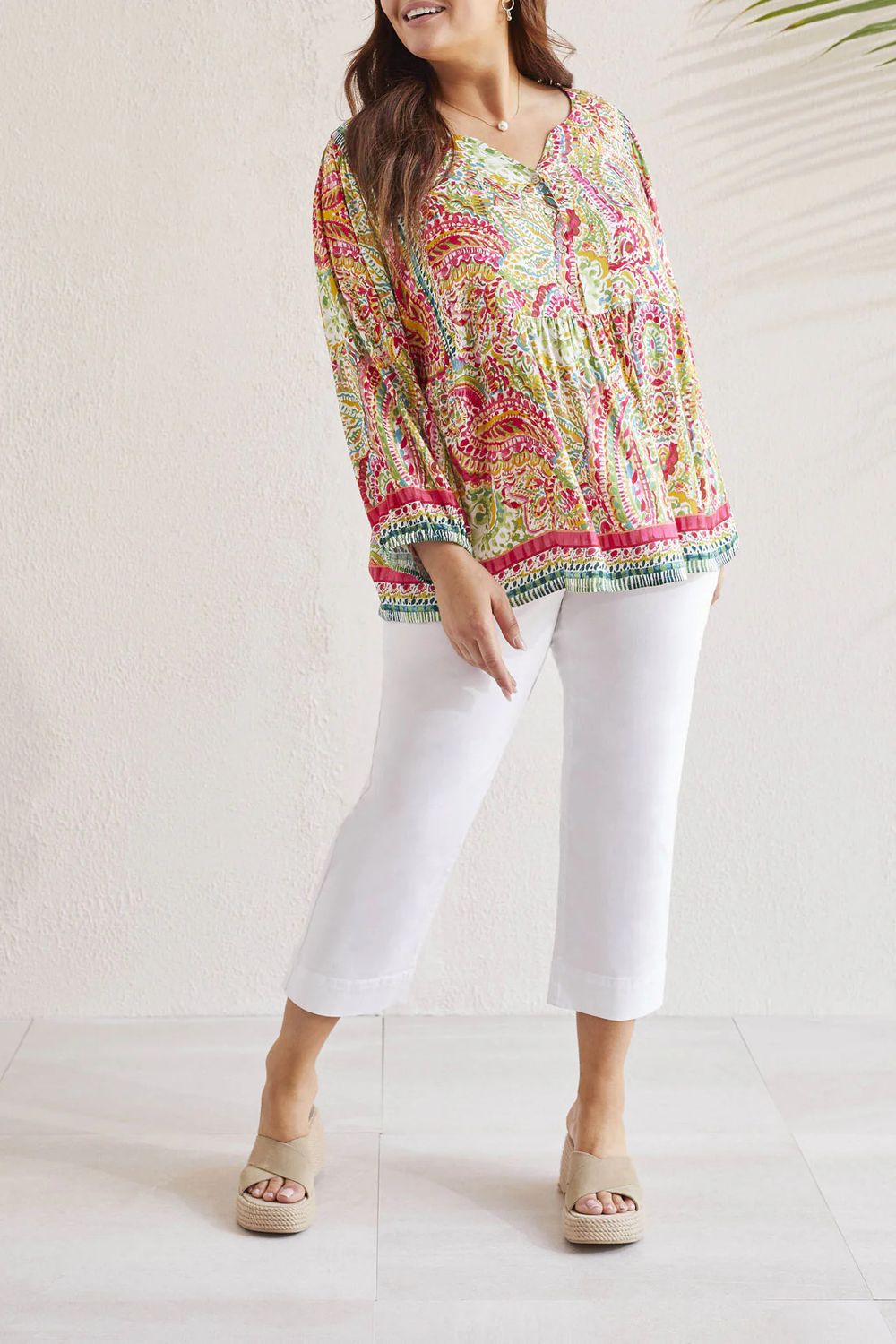 Plus floral peasant top, Color: Raspberry Mix, Size: 1X