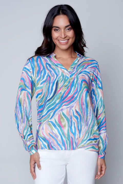 Abstract v-neck blouse, Color: Multi/ colour, Size: S