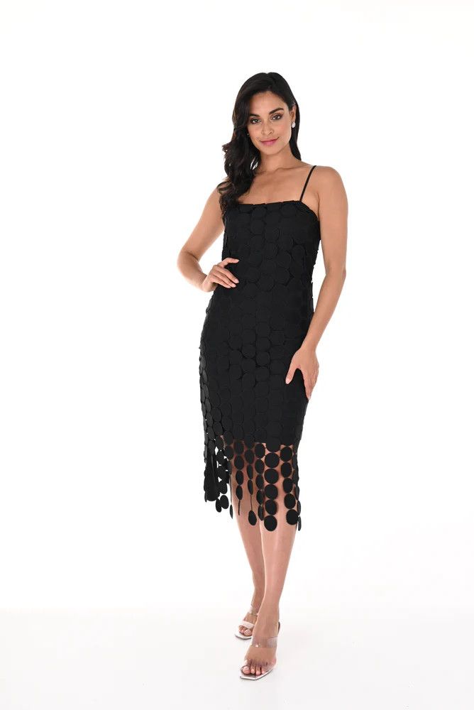 Strappy embossed circle dress, Color: Black, Size: XS