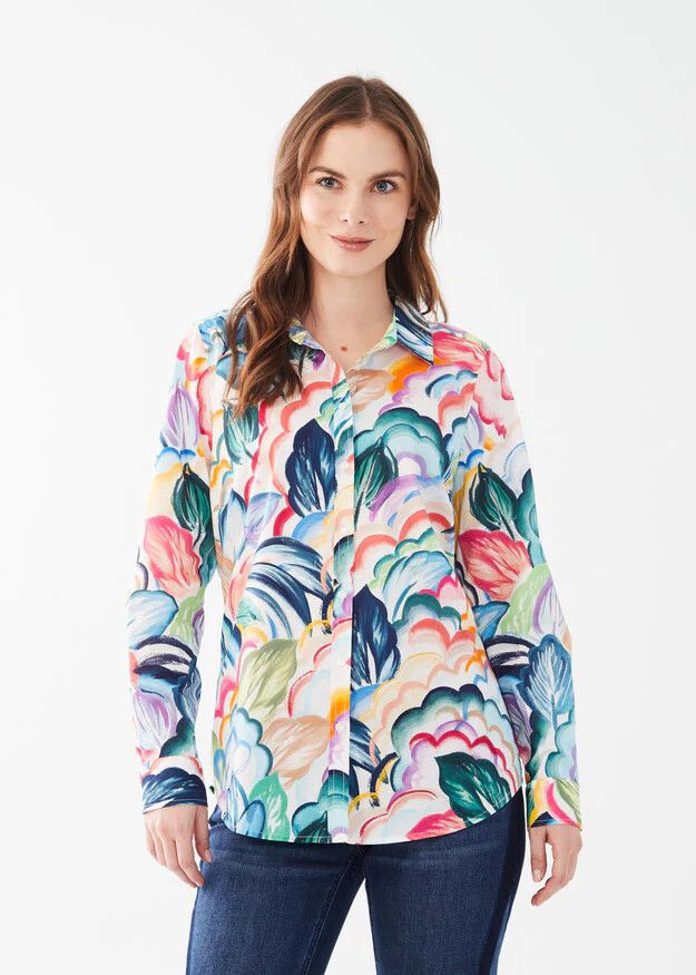Tropical layer print blouse, Color: Tropical Blue mix, Size: M