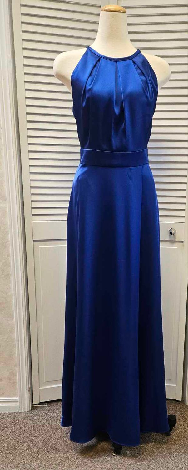 Silky halter dress w/ slit and pockets, Color: Royal, Size: 6