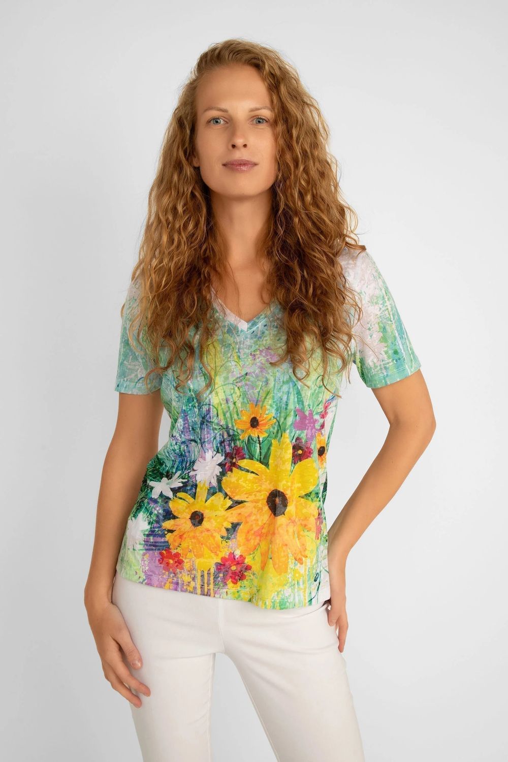 Floral burnout t-shirt, Color: Turquoise, Size: S