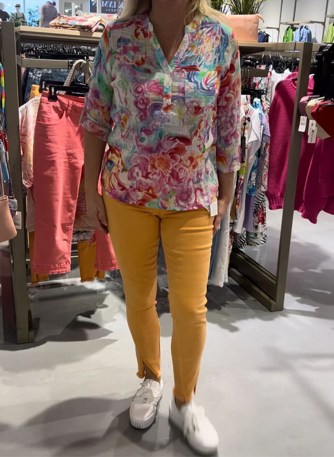 Printed cotton blouse, Color: Watercolour, Size: XS