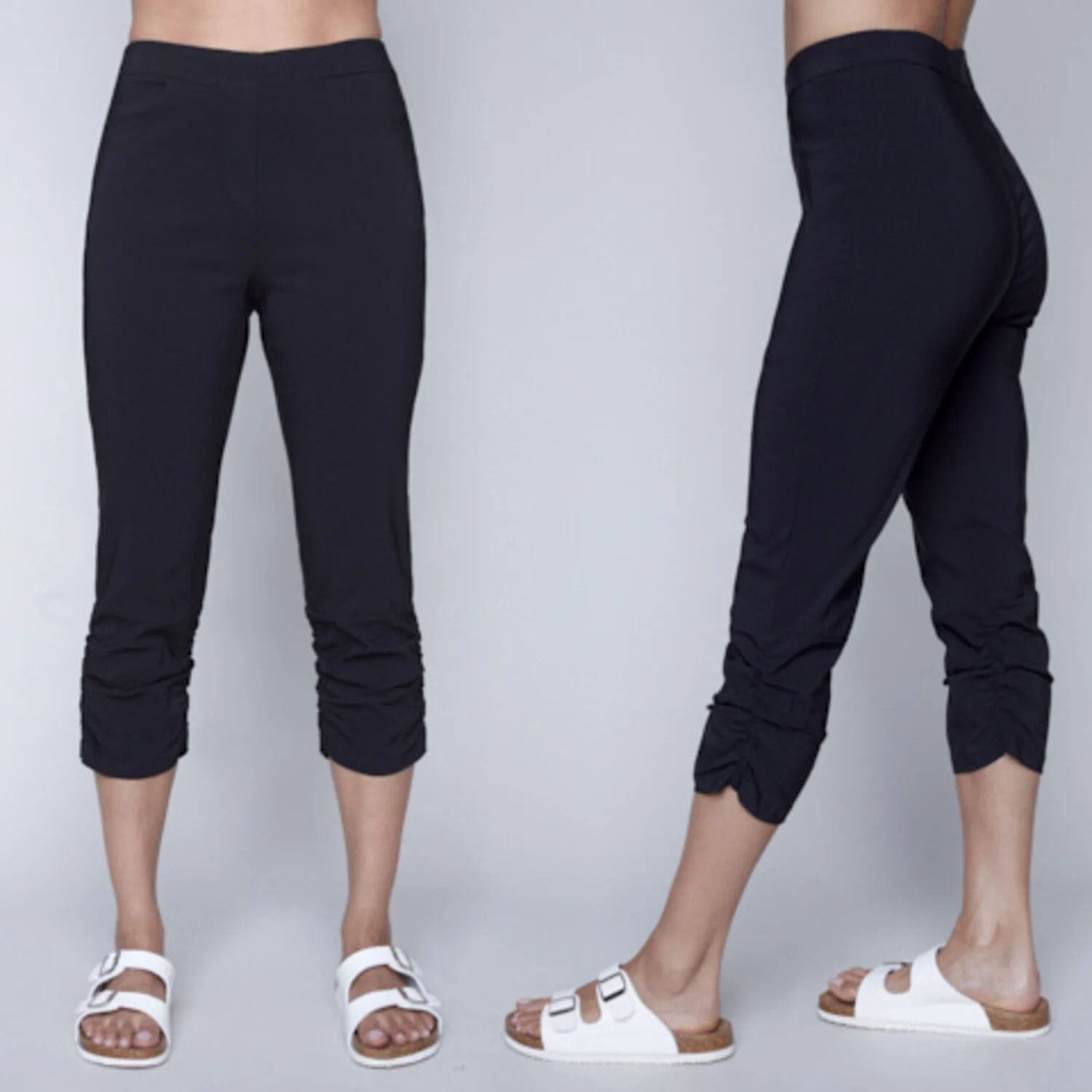 Ruched hem capri, Color: Black, Size: XL