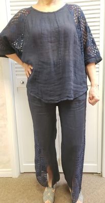 100% LINEN  Navy 2pc