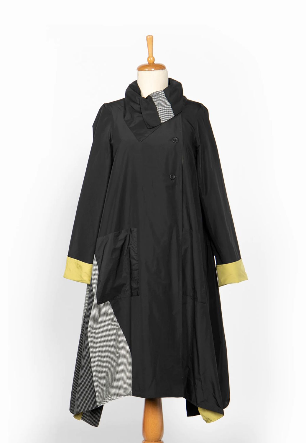 Reversible checkered taffeta coat, Color: Black/ mix, Size: 2